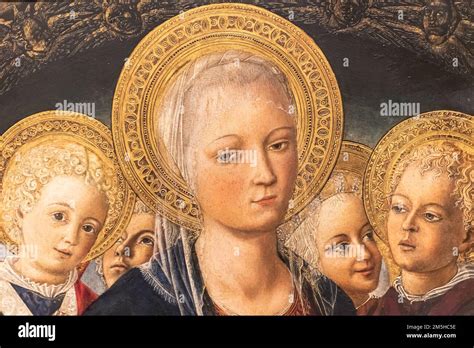 Close Up On Medieval Religious Painting Showing A Group Of Young