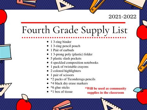 Supply Lists Fourth Grade Supply List