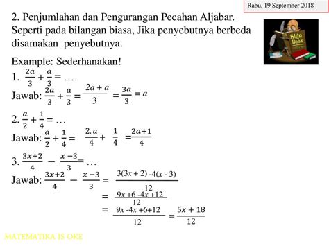 Penjumlahan Dan Pengurangan Pecahan Aljabar