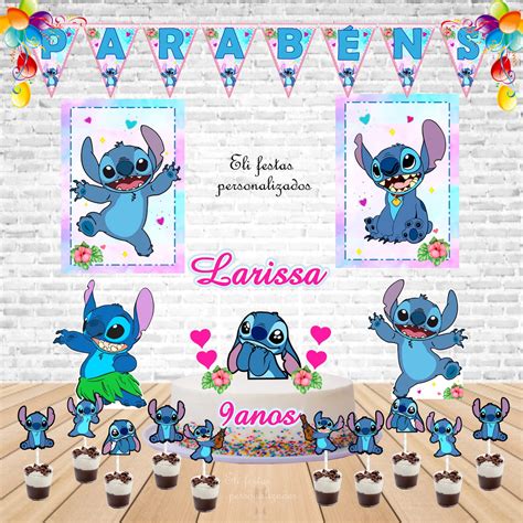 Kit Festa Só Um Bolinho Stitch c Bandeirolas Elo7