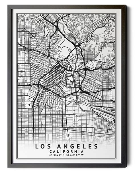 Los Angeles California Map Coordinates Map Downtown LA Los | Etsy