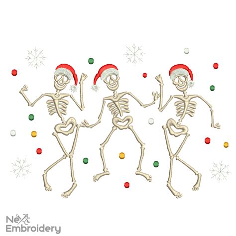 Christmas Dancing Skeletons Embroidery Design Nextembroidery