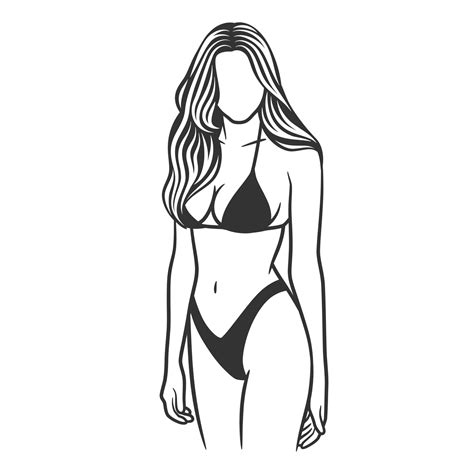 Beautiful Girl In Bikini Black And White Drawing Vector Art At