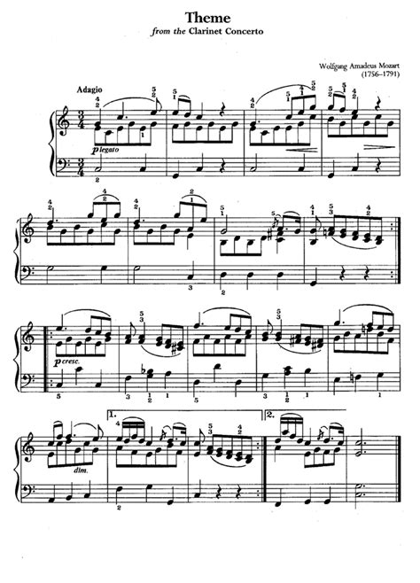 Clarinet Concerto Easy Piano Sheet Music Easy Sheet Music