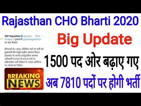 Rajasthan CHO Vecancy 2020 CHO Rajasthan 2020 Latest News Today CHO