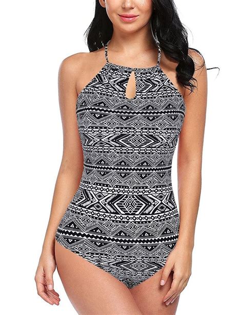 Womens High Neck One Piece Swimwear Halter Monokinis Backless Bathing