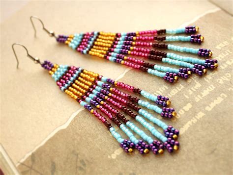 Seed Bead Fringe Earrings Unique Statement Earrings Long Boho Etsy