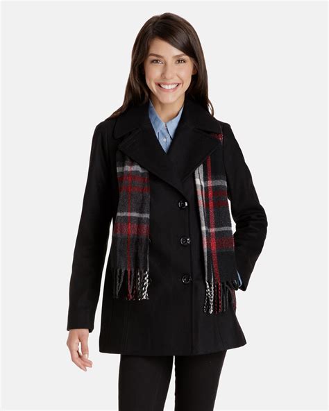 Quinn Double Breasted Wool Pea Coat For Women Scarf London Fog