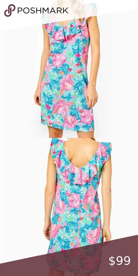 New Lilly Pulitzer Alessa Floral Ruffle Neck Pima Cotton Knit Dress