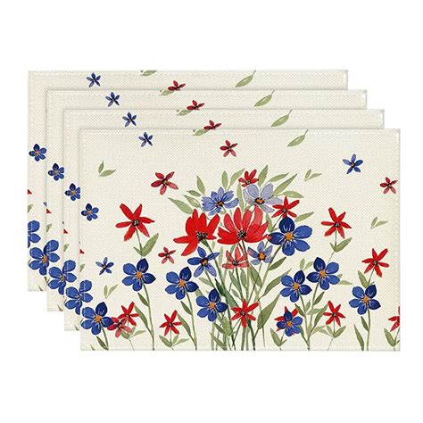 Artoid Mode Poppy Flowers Leaves 4th Of July Placemats Set Of 4 12x18