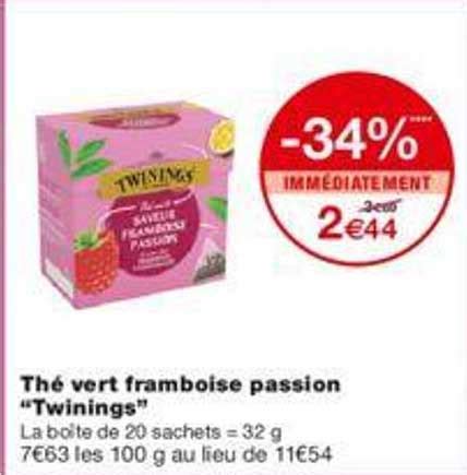 Offre Thé Vert Framboise Passion twinings chez Monoprix