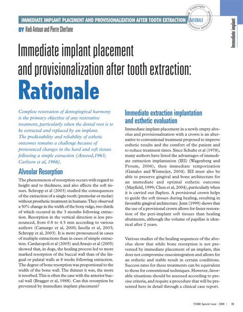 Pdf Immediate Implant Placement And Provisionalization After