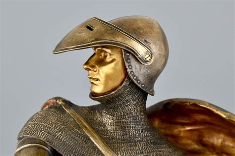 Art Nouveau Bronze Sculpture Of A Knight In Armor H 27 Inch Deconamic