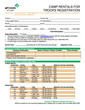 Fillable Online Gsutah CAMP RENTALS FOR TROOPS REGISTRATION Fax Email