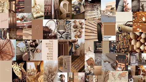 Boujee Light Brown Aesthetic Collage Kit Of Pieces Hd Wallpaper