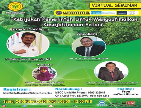 UNDANGAN WEBINAR DENGAN KEMENTERIAN PERTANIAN REPUBLIK INDONESIA MTCC