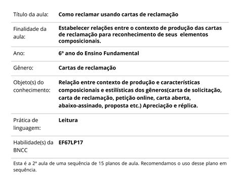 Como reclamar usando cartas de reclamação Planos de aula 6º ano