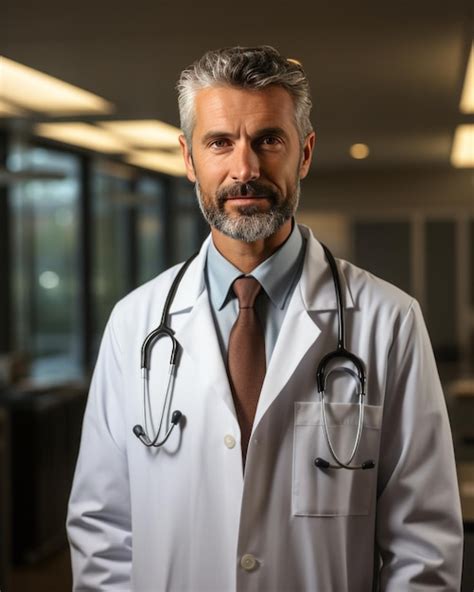 Premium AI Image Confident Caucasian Male Doctor In White Coat