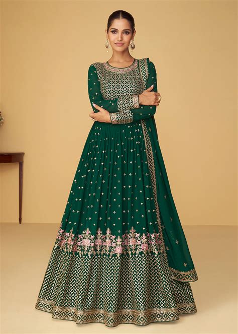 Green Heavy Designer Work Wedding Festive Special Anarkali Suit