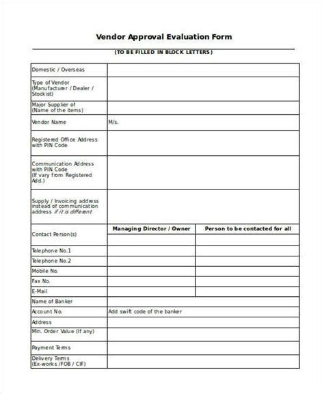 Vendor Approval Form Template At Templatecom Evaluation Form Formal