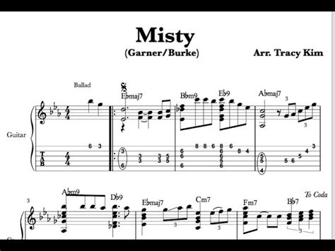 Misty For Easy Jazz Guitar Chord Melody Lesson PDFs With TABS