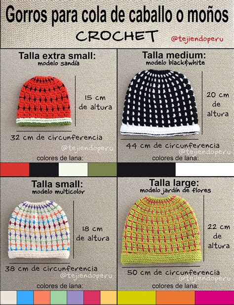 Crochet gorros para cola de caballo o moño tejidos a crochet paso a