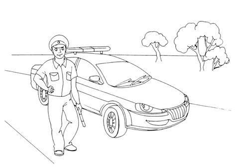 Coloriage Officier de Police avec Voiture de Police télécharger et