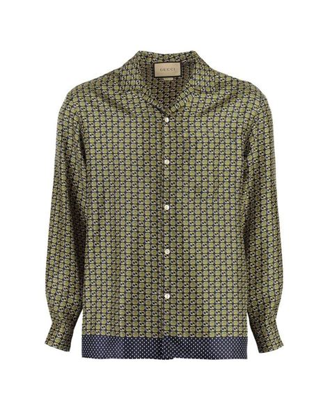 Gucci Geometric Interlocking G Print Silk Shirt In Green For Men Lyst