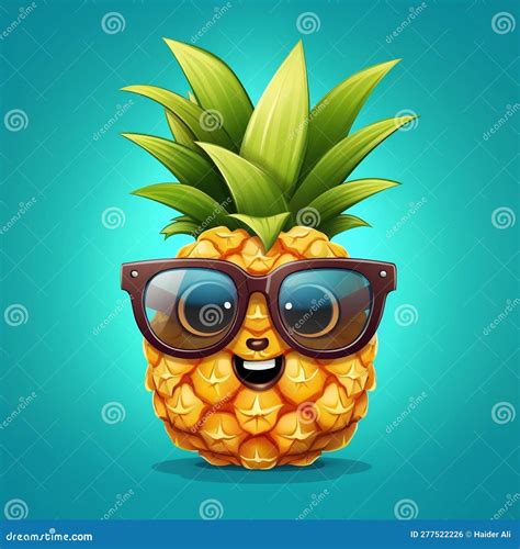 Cartoon Pineapple Character With Sunglasses Cute Generative Ai Stock Illustration