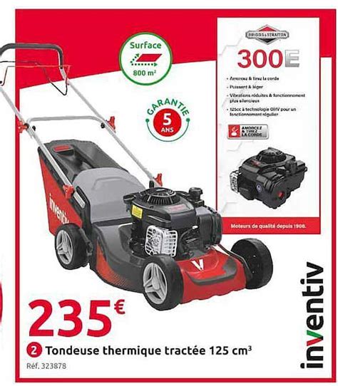 Promo Tondeuse Thermique Tractée 125 Cm³ Inventiv chez Mr Bricolage