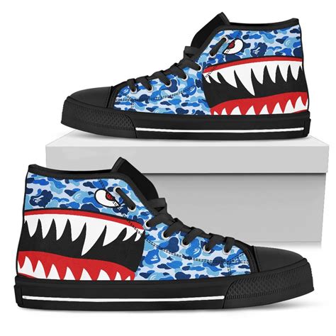 Blue Shark Bape Men's Canvas High Top Shoes - Casual