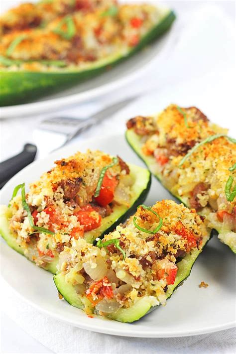 Stuffed Zucchini Boats With Sausage And Tomatoes Now Cook This