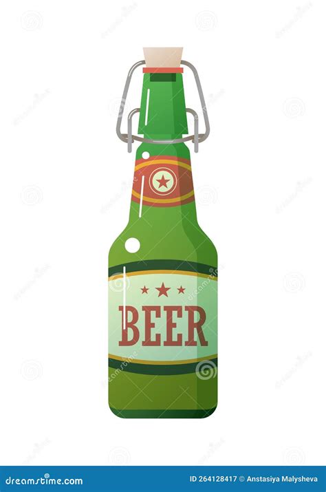 Craft Glass Green Beer Bottle With Lid And Label Stock Vector