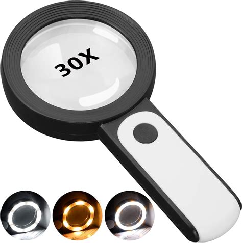 JMH Magnifying Glass With Light 30X Handheld Large 18LED Cold And Warm