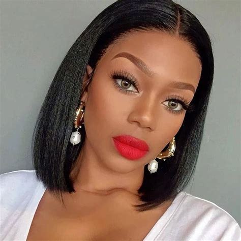 Yaki Human Hair Wig Short Bob Yaki Straight 13x4 Lace Front Human Hair