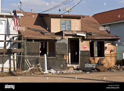 Residential damage from Hurricane Sandy, Staten Island, New York Stock ...