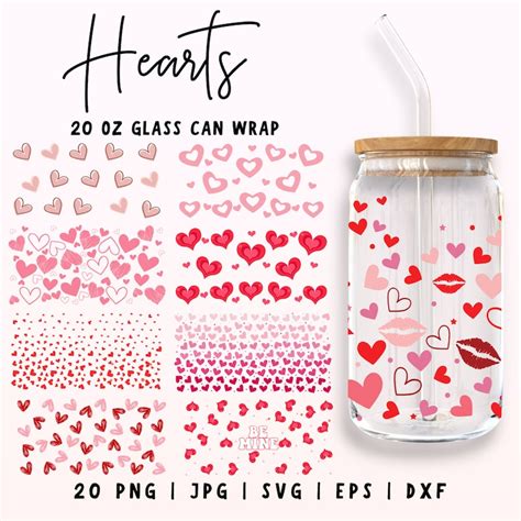 Heart Libbey Glass Bundle Valentines Glass Can Wrap Svg 20oz