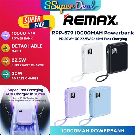 REMAX Icyal Series 10000mAh RPP 579 PD20W QC22 5W Cabled Fast Charging