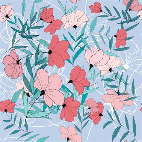 Premium Vector Pink Flowers Seamless Pattern