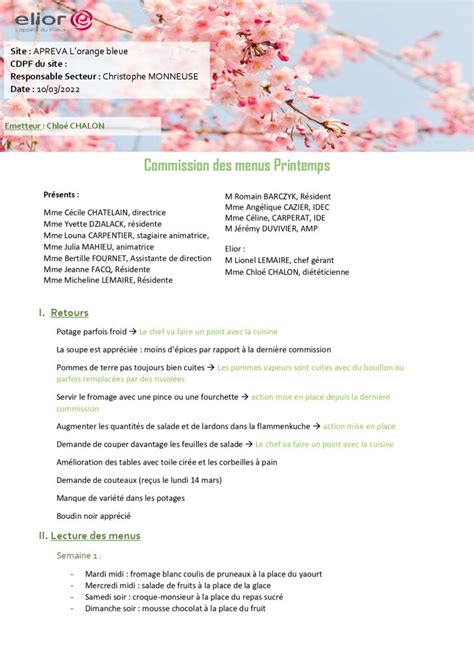 Commission Menus De Printemps Ehpad L Orange Bleue M Ricourt