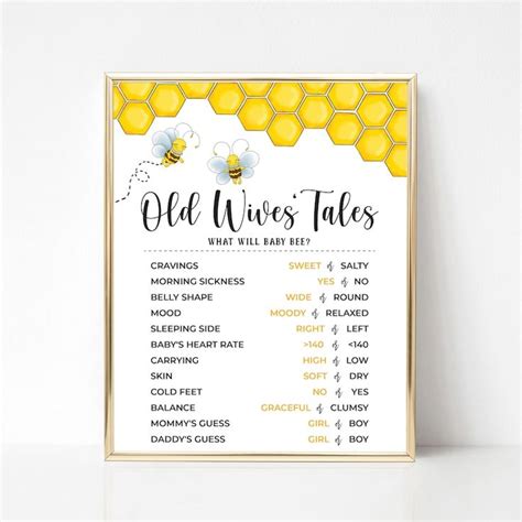 Old Wives Tales Bee Theme Gender Reveal Bee Printable Old Etsy Old