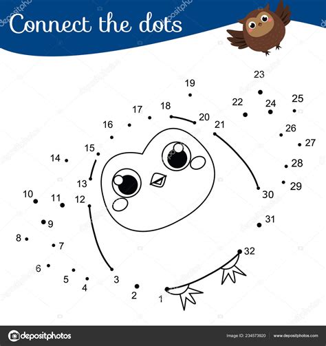 Children Educational Game Connect Dots Numbers Animals Theme Cute Owl ...