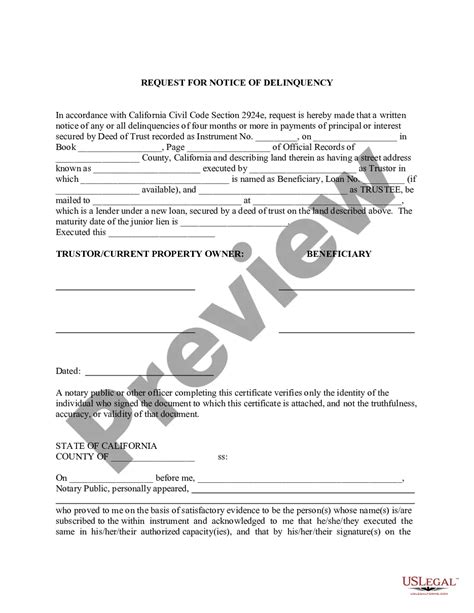 California Request For Notice Of Delinquency Notice Of Delinquency