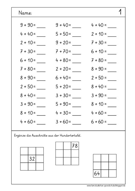 Übungsblätter zum Rechnen mit Zehnerzahlen Plus pdf Lernstübchen