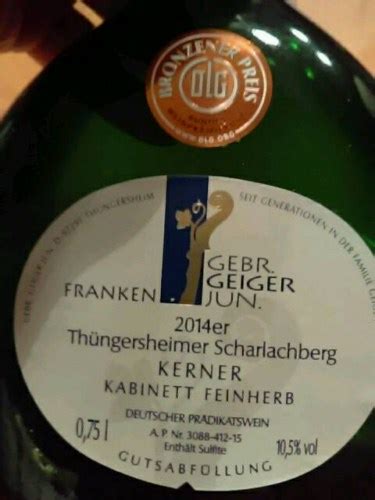 Gebr Geiger Jun Th Ngersheimer Scharlachberg Kerner Feinherb Kabinett