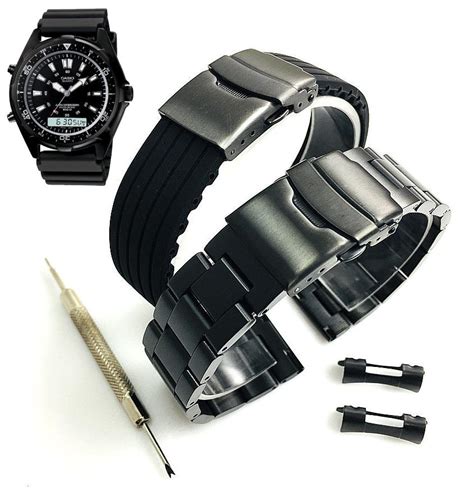 Steel Silicone Black Replacement Watch Band Fits Casio Amw