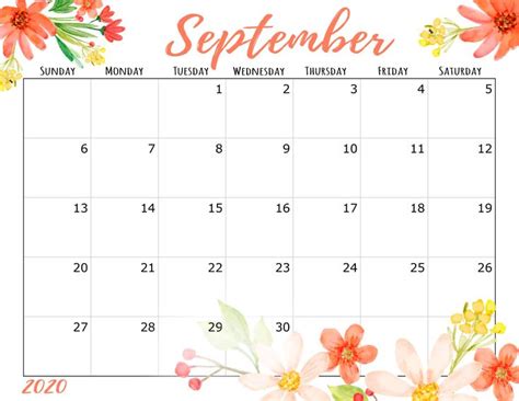 September Calendar Cute September Calendar Calendar Template