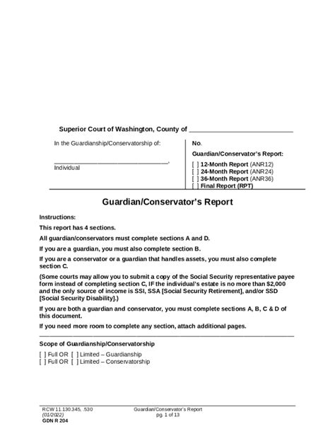 Court S Guardianship And Or Conservatorship Reporting Doc Template