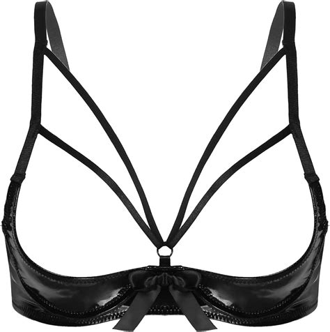 TiaoBug Damen Büstenhebe Wetlook Büstenhalter Ouvert Dessous BH Bra