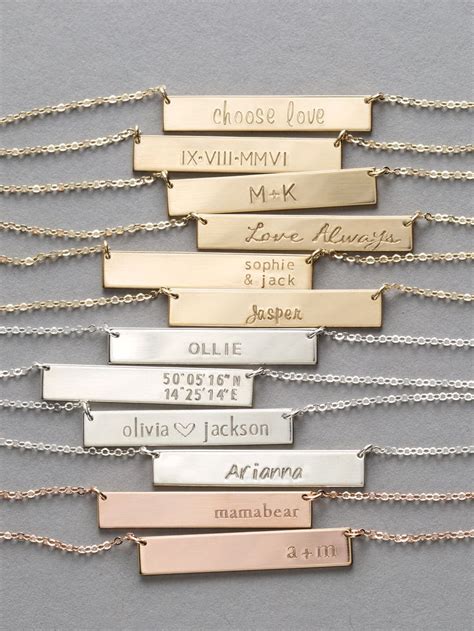 Personalized Bar Necklace Custom Hand Stamped Inscriptions Etsy Bar